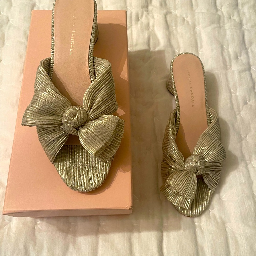 Loeffler Randall Emilia Pleated Bow Slip On Heeled Sandals size 9.5 EUC